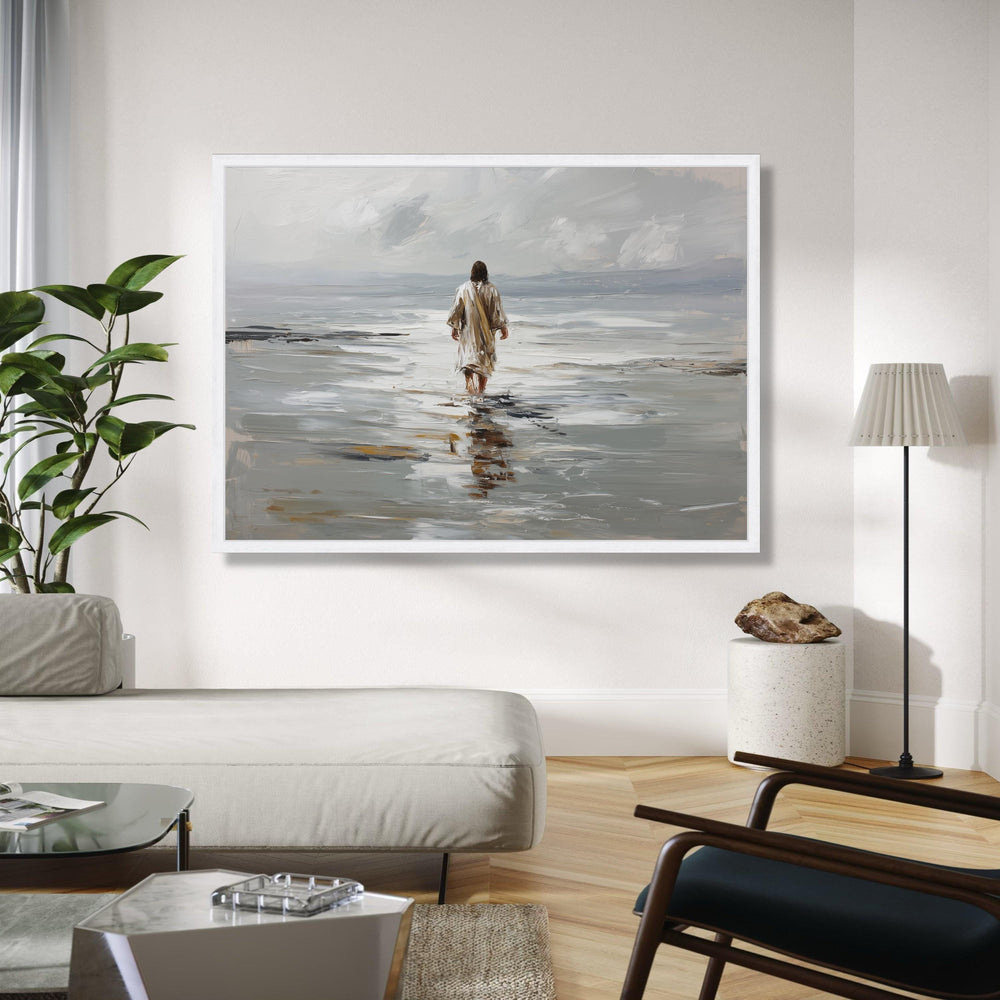 Jesus Walking on Water Canvas, Spiritual Christian Wall Art, Inspirational Religious Painting, Faith Symbol Gift Art, Home Decor, Print