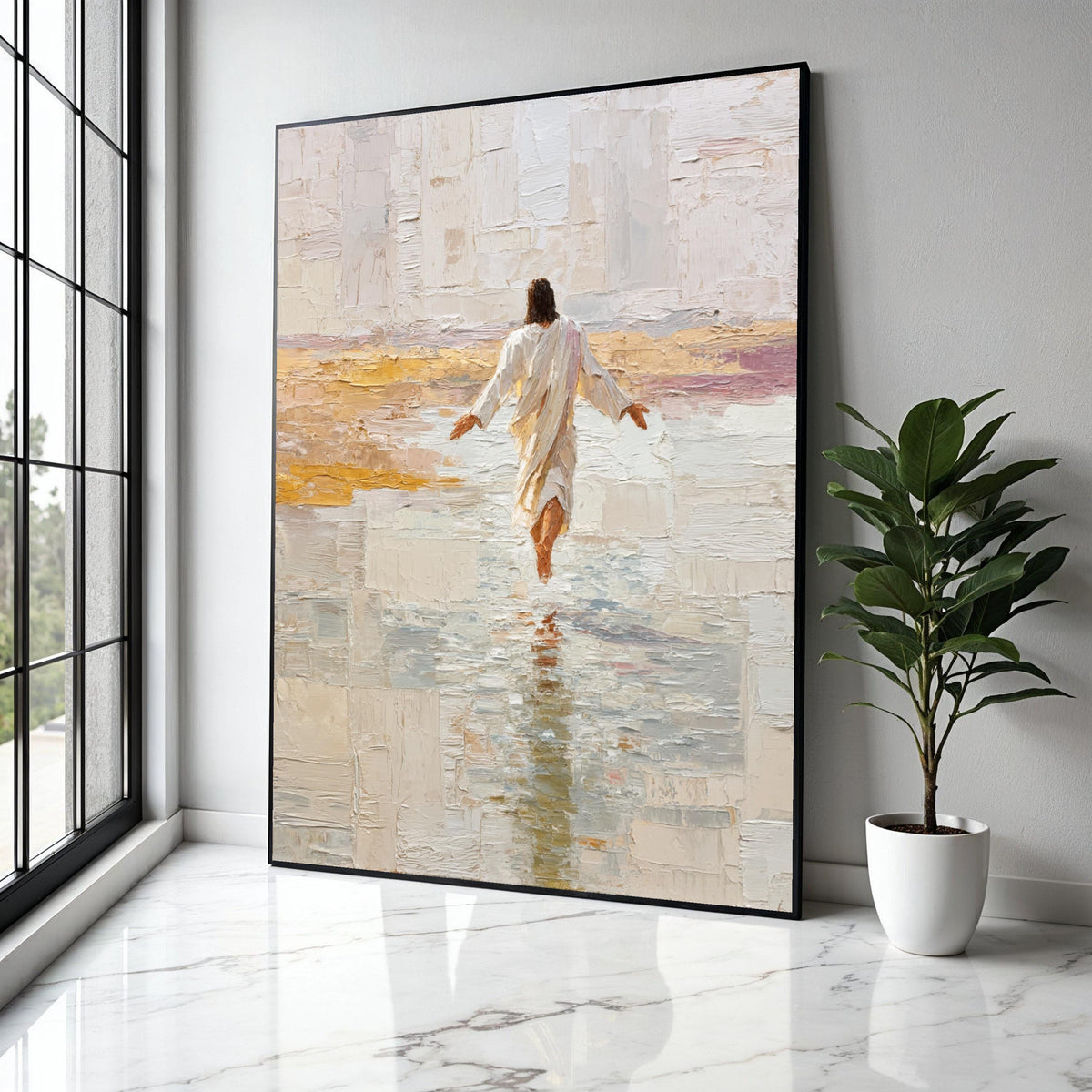 Jesus Walking on Water Canvas Wall Art, Religious Christian Painting, Spiritual Home Decor, Inspirational Wall Gift Art, Home Decor, Print