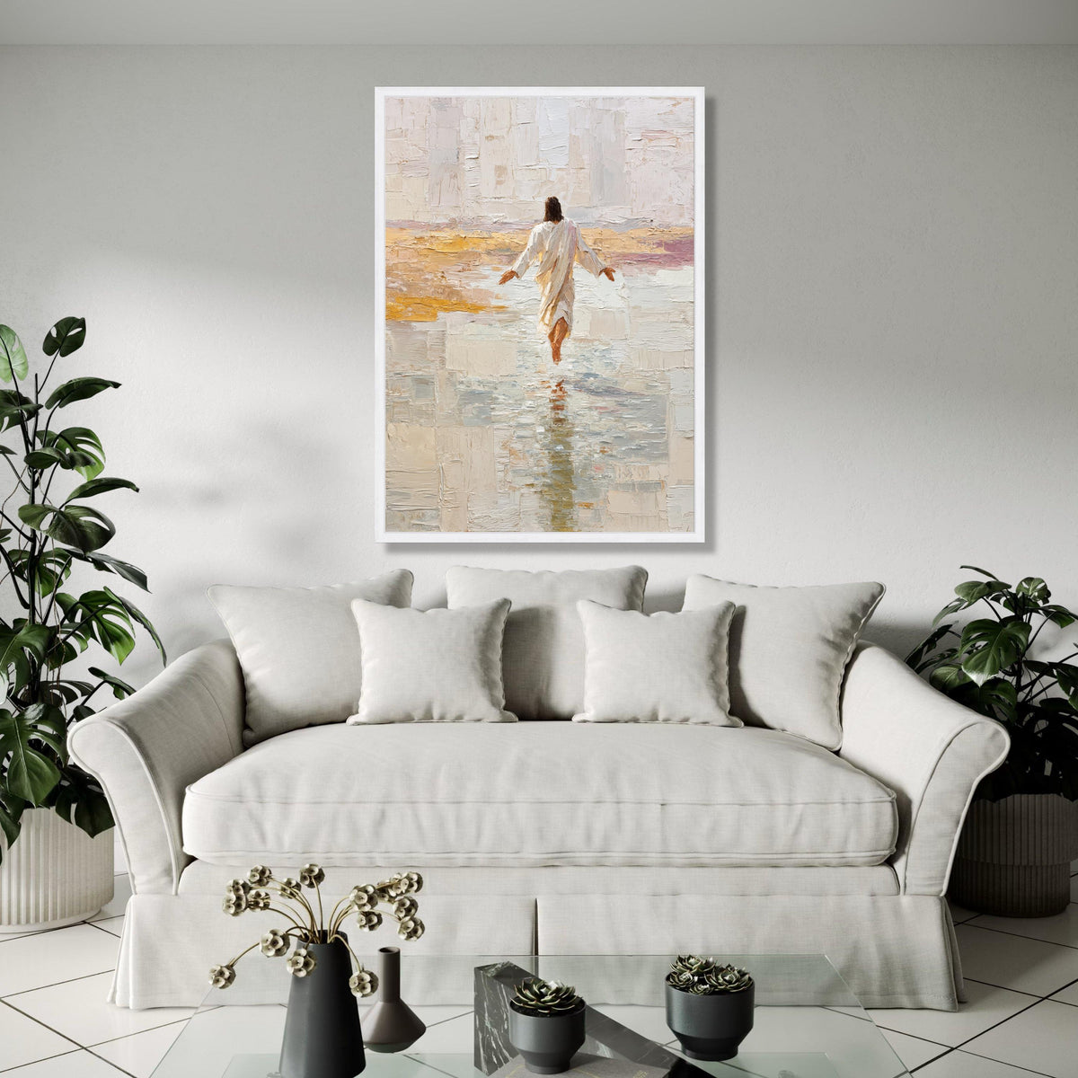 Jesus Walking on Water Canvas Wall Art, Religious Christian Painting, Spiritual Home Decor, Inspirational Wall Gift Art, Home Decor, Print