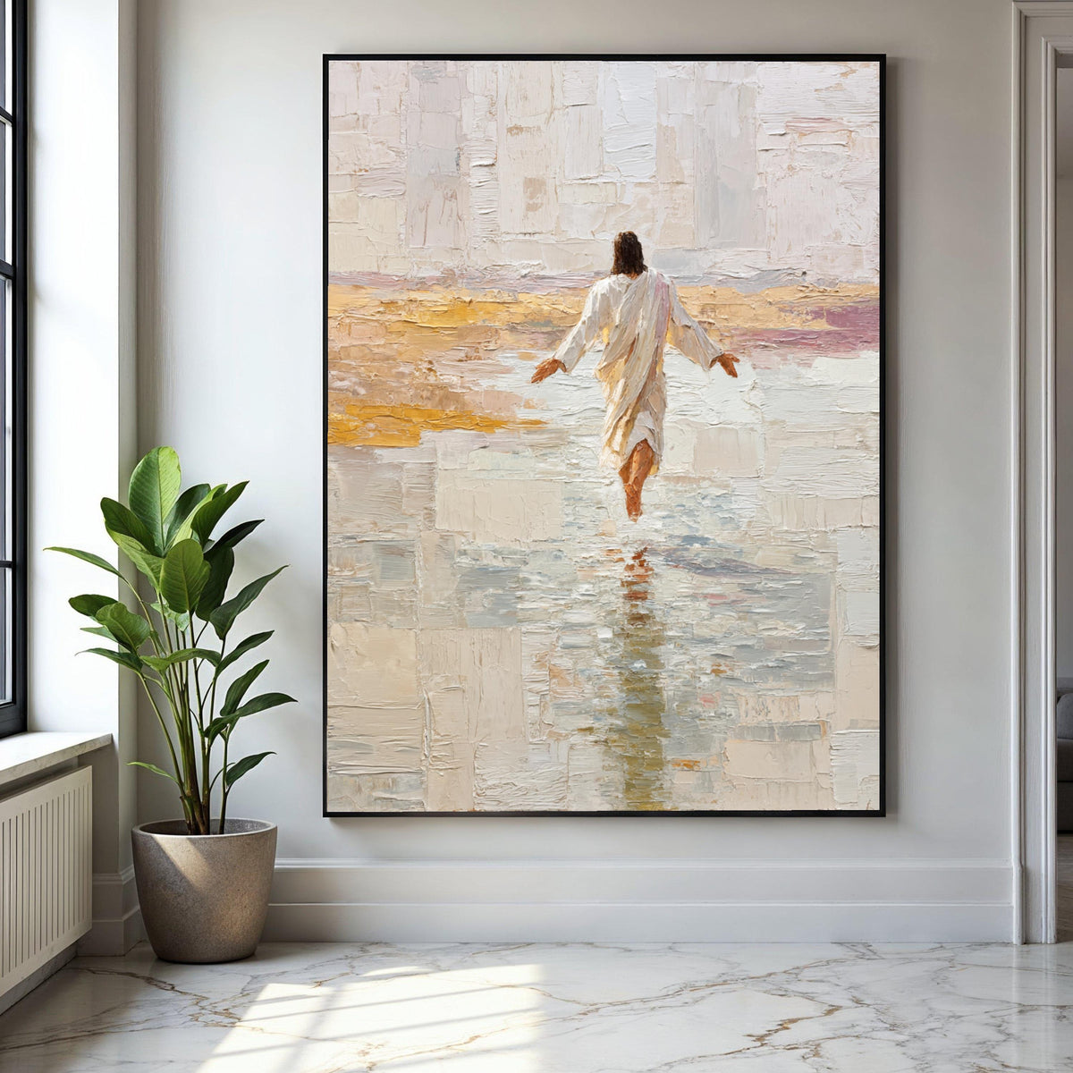 Jesus Walking on Water Canvas Wall Art, Religious Christian Painting, Spiritual Home Decor, Inspirational Wall Gift Art, Home Decor, Print