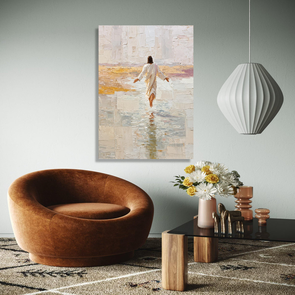 Jesus Walking on Water Canvas Wall Art, Religious Christian Painting, Spiritual Home Decor, Inspirational Wall Gift Art, Home Decor, Print