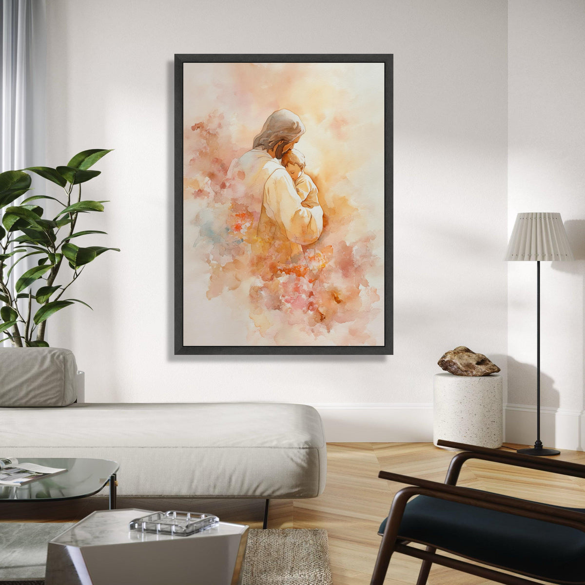 Jesus Holding Child Canvas Wall Art, Religious Watercolor Painting, Spiritual Home Decor, Christian Nursery Gift Art, Home Decor, Print