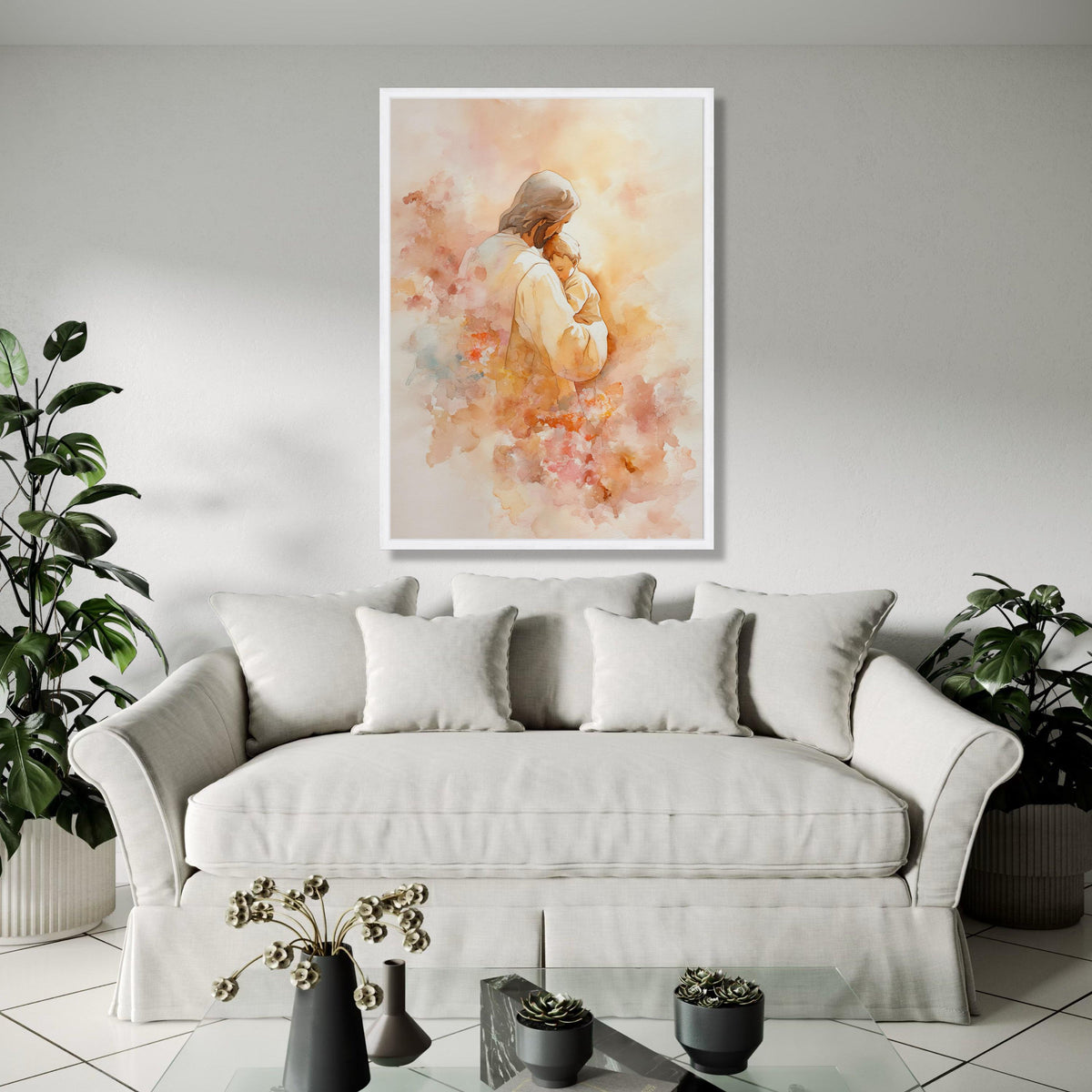 Jesus Holding Child Canvas Wall Art, Religious Watercolor Painting, Spiritual Home Decor, Christian Nursery Gift Art, Home Decor, Print