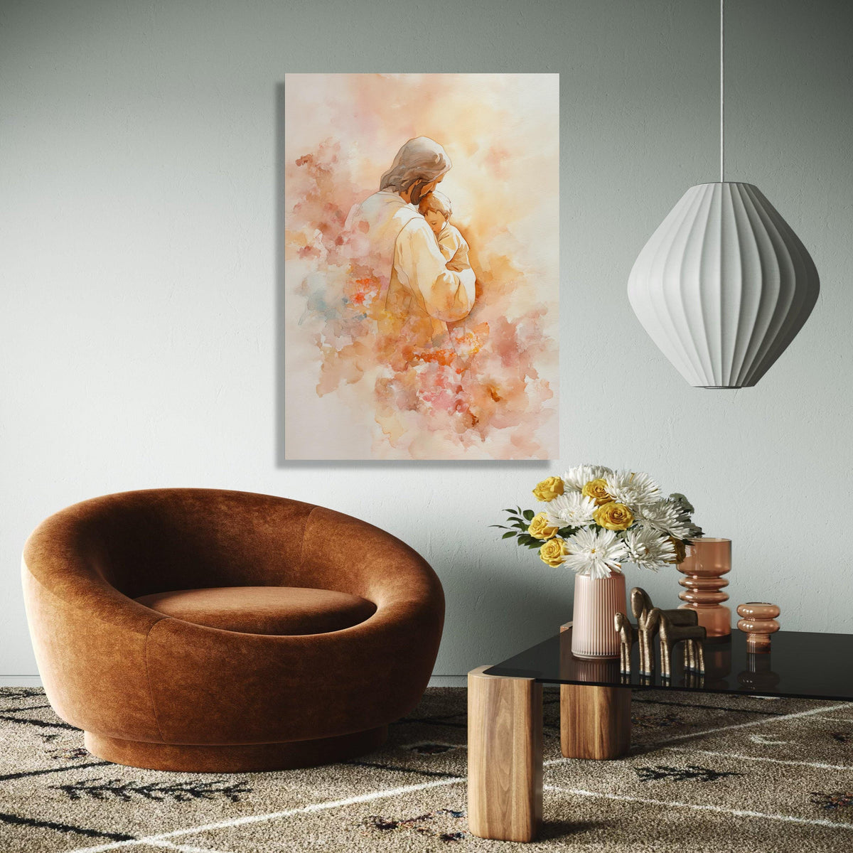 Jesus Holding Child Canvas Wall Art, Religious Watercolor Painting, Spiritual Home Decor, Christian Nursery Gift Art, Home Decor, Print