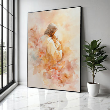 Jesus Holding Child Canvas Wall Art, Religious Watercolor Painting, Spiritual Home Decor, Christian Nursery Gift Art, Home Decor, Print