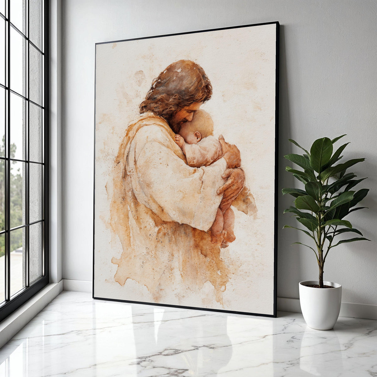 Tender Jesus Embrace, Baby Hug Canvas Wall Art, Religious Christian Painting, Spiritual Home Decor, Gift Art, Home Decor, Print