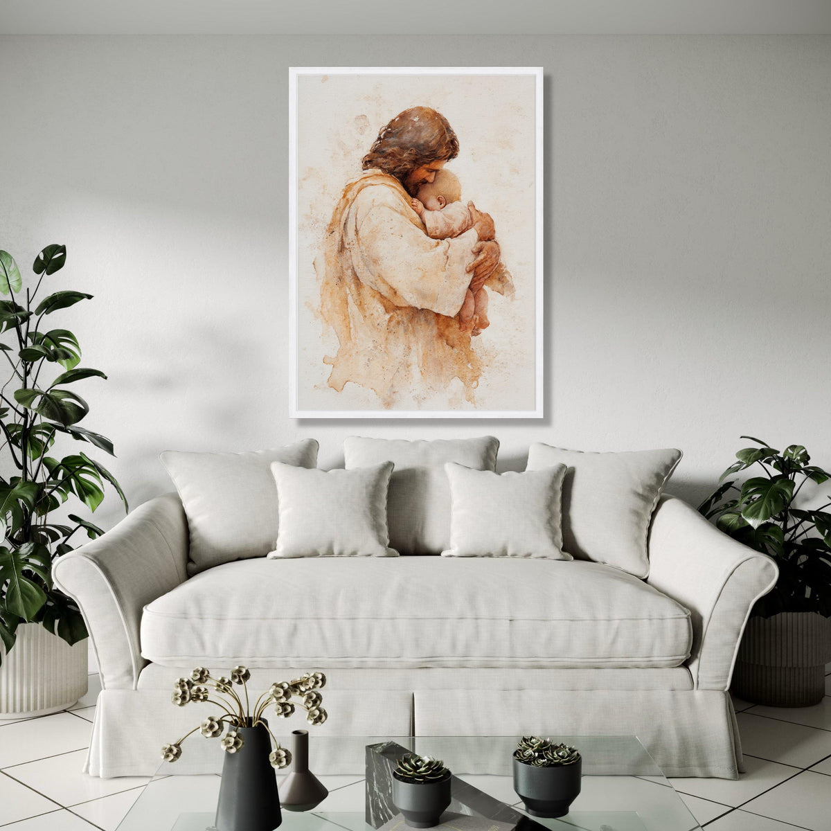 Tender Jesus Embrace, Baby Hug Canvas Wall Art, Religious Christian Painting, Spiritual Home Decor, Gift Art, Home Decor, Print