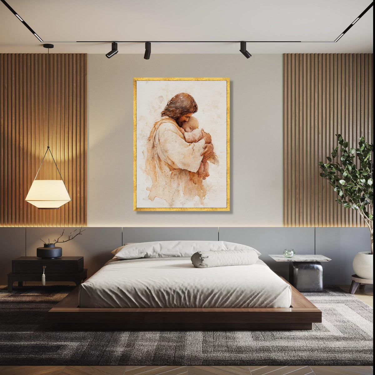 Tender Jesus Embrace, Baby Hug Canvas Wall Art, Religious Christian Painting, Spiritual Home Decor, Gift Art, Home Decor, Print
