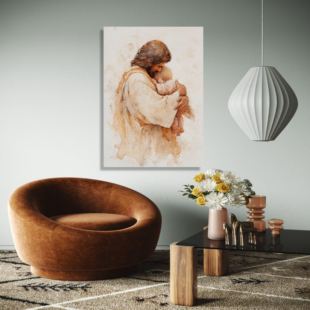 Tender Jesus Embrace, Baby Hug Canvas Wall Art, Religious Christian Painting, Spiritual Home Decor, Gift Art, Home Decor, Print