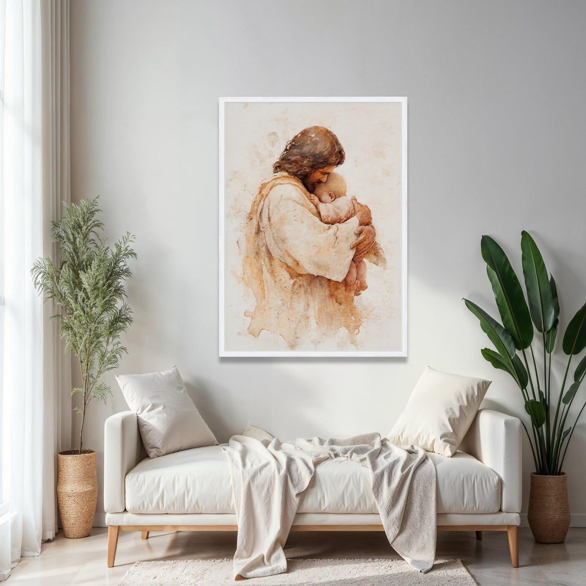 Tender Jesus Embrace, Baby Hug Canvas Wall Art, Religious Christian Painting, Spiritual Home Decor, Gift Art, Home Decor, Print