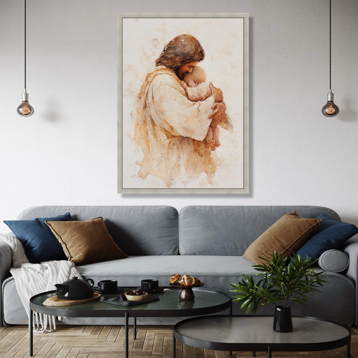 Tender Jesus Embrace, Baby Hug Canvas Wall Art, Religious Christian Painting, Spiritual Home Decor, Gift Art, Home Decor, Print