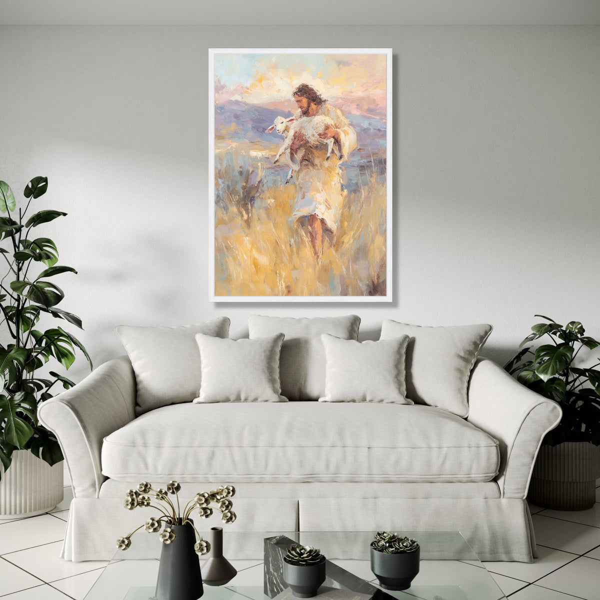 Jesus Carrying Lamb Canvas, Christian Wall Art, Faith-inspired Religious Painting, Spiritual Home Decor, Gift Art, Home Decor, Print