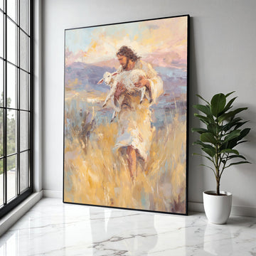 Jesus Carrying Lamb Canvas, Christian Wall Art, Faith-inspired Religious Painting, Spiritual Home Decor, Gift Art, Home Decor, Print
