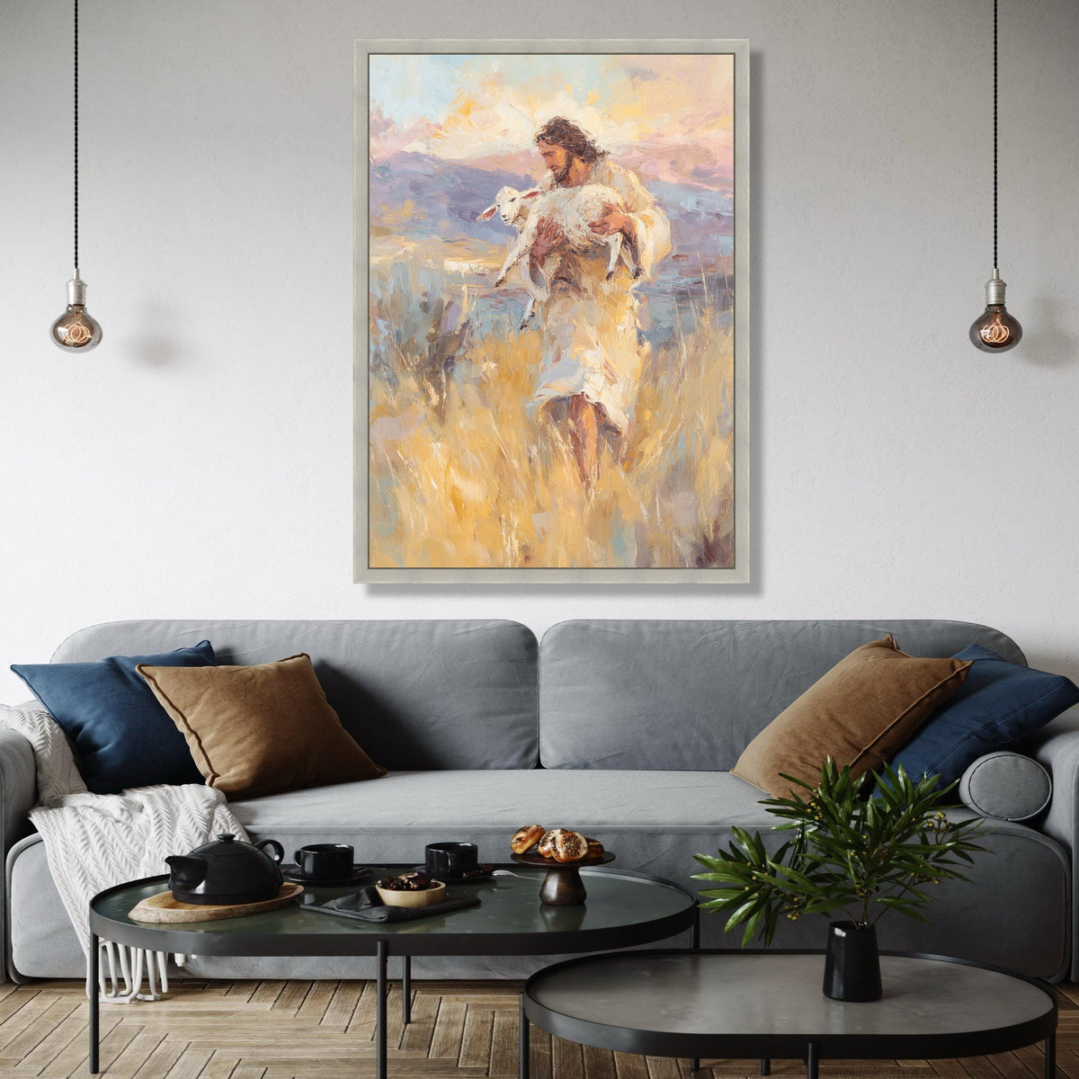 Jesus Carrying Lamb Canvas, Christian Wall Art, Faith-inspired Religious Painting, Spiritual Home Decor, Gift Art, Home Decor, Print