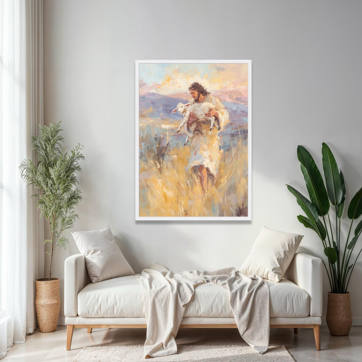 Jesus Carrying Lamb Canvas, Christian Wall Art, Faith-inspired Religious Painting, Spiritual Home Decor, Gift Art, Home Decor, Print