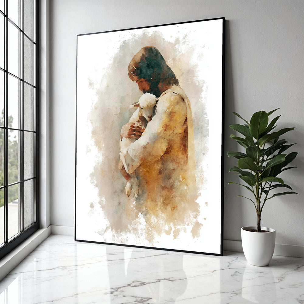 Jesus Holding Lamb Canvas, Spiritual Christian Wall Art, Religious Faith Decor, Gentle Shepherd Painting, Gift Art, Home Decor, Print