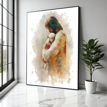 Jesus Holding Lamb Canvas, Spiritual Christian Wall Art, Religious Faith Decor, Gentle Shepherd Painting, Gift Art, Home Decor, Print