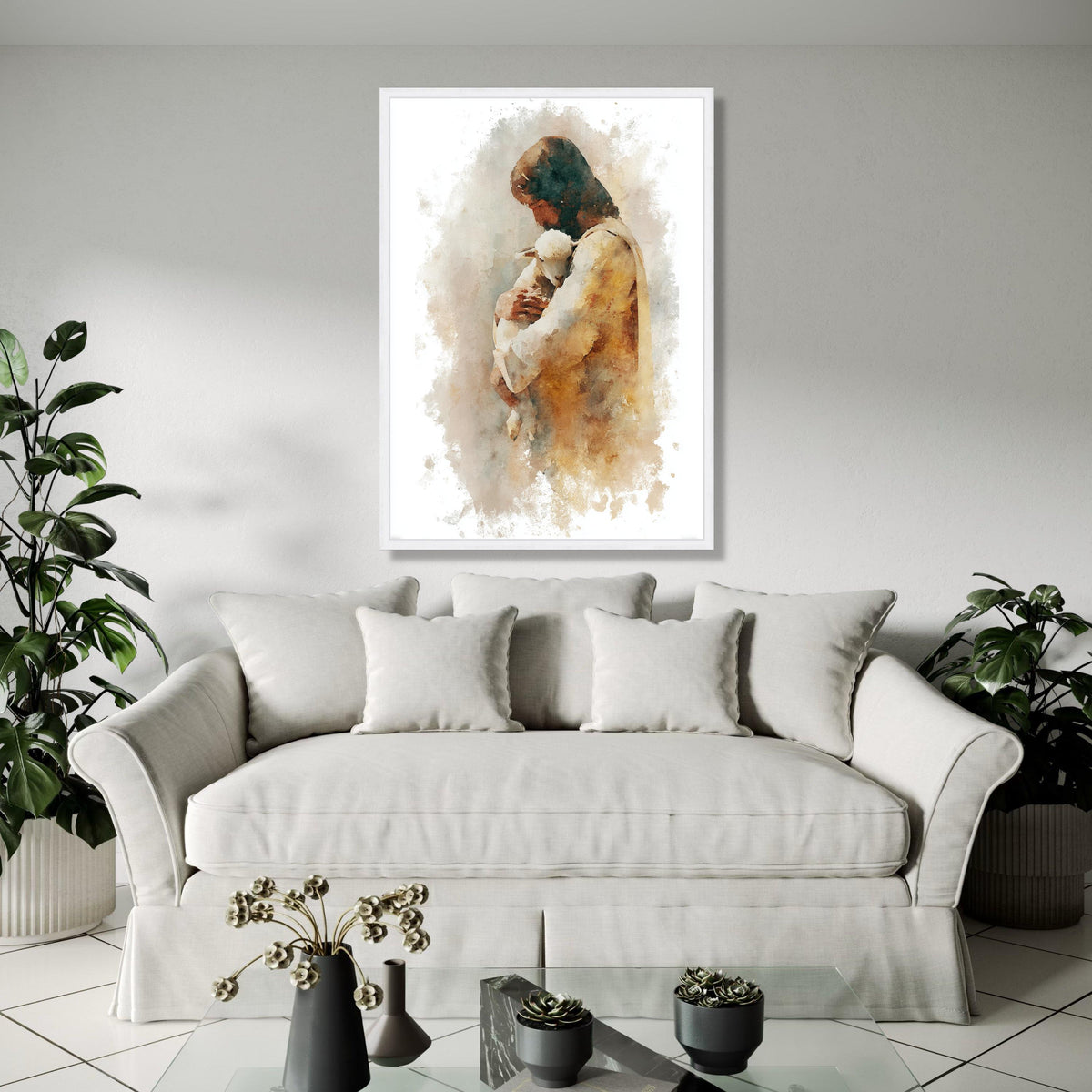 Jesus Holding Lamb Canvas, Spiritual Christian Wall Art, Religious Faith Decor, Gentle Shepherd Painting, Gift Art, Home Decor, Print