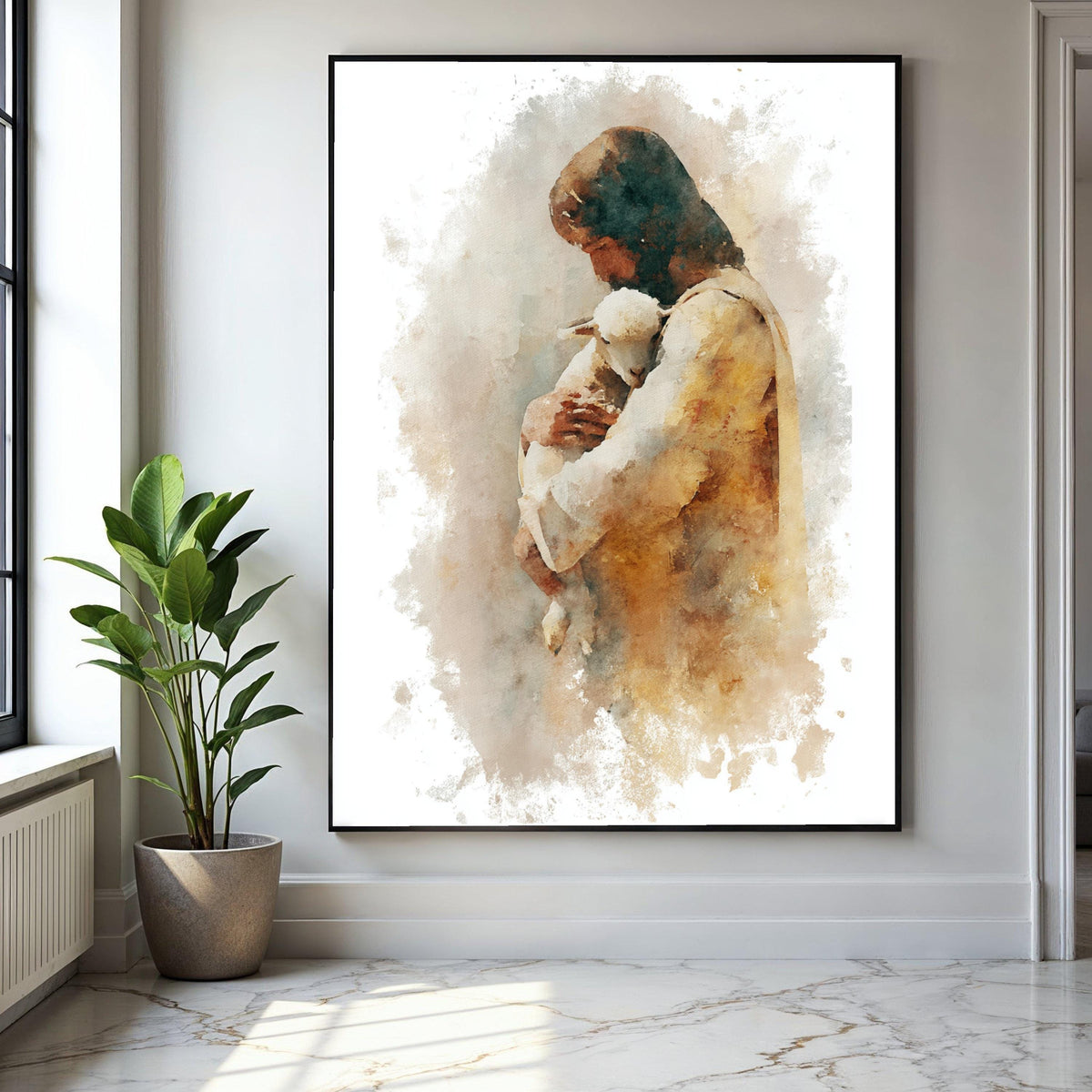 Jesus Holding Lamb Canvas, Spiritual Christian Wall Art, Religious Faith Decor, Gentle Shepherd Painting, Gift Art, Home Decor, Print