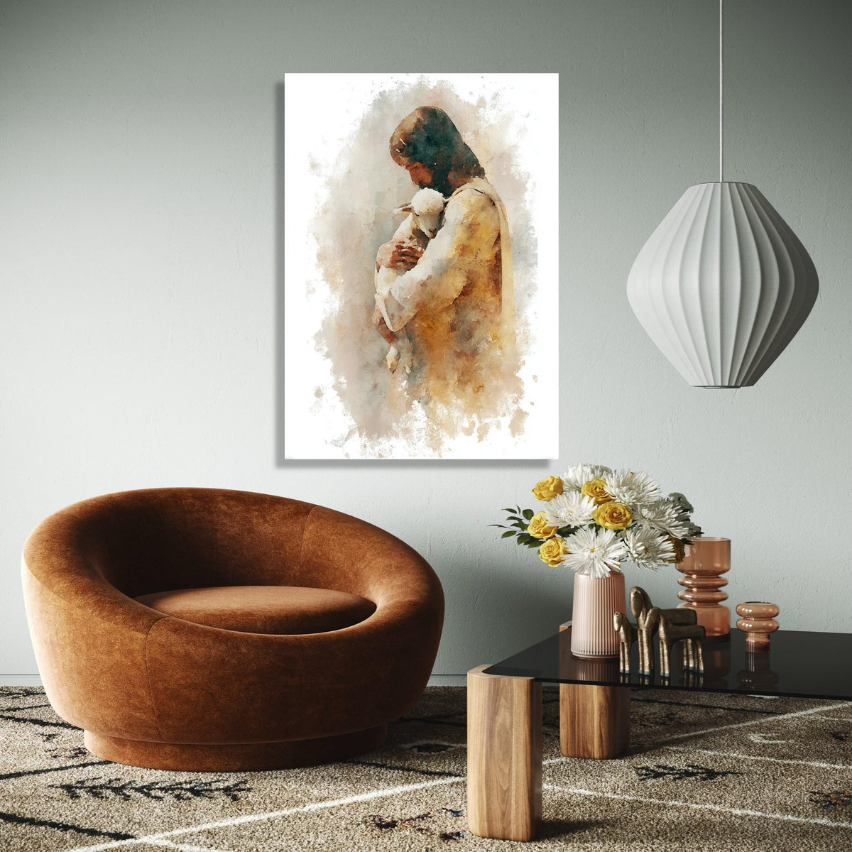 Jesus Holding Lamb Canvas, Spiritual Christian Wall Art, Religious Faith Decor, Gentle Shepherd Painting, Gift Art, Home Decor, Print