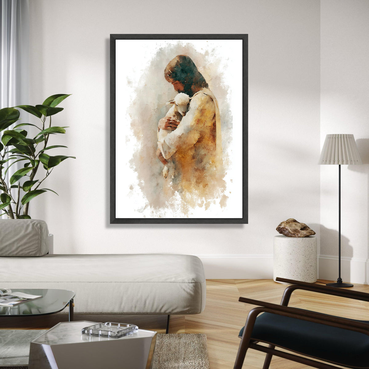 Jesus Holding Lamb Canvas, Spiritual Christian Wall Art, Religious Faith Decor, Gentle Shepherd Painting, Gift Art, Home Decor, Print