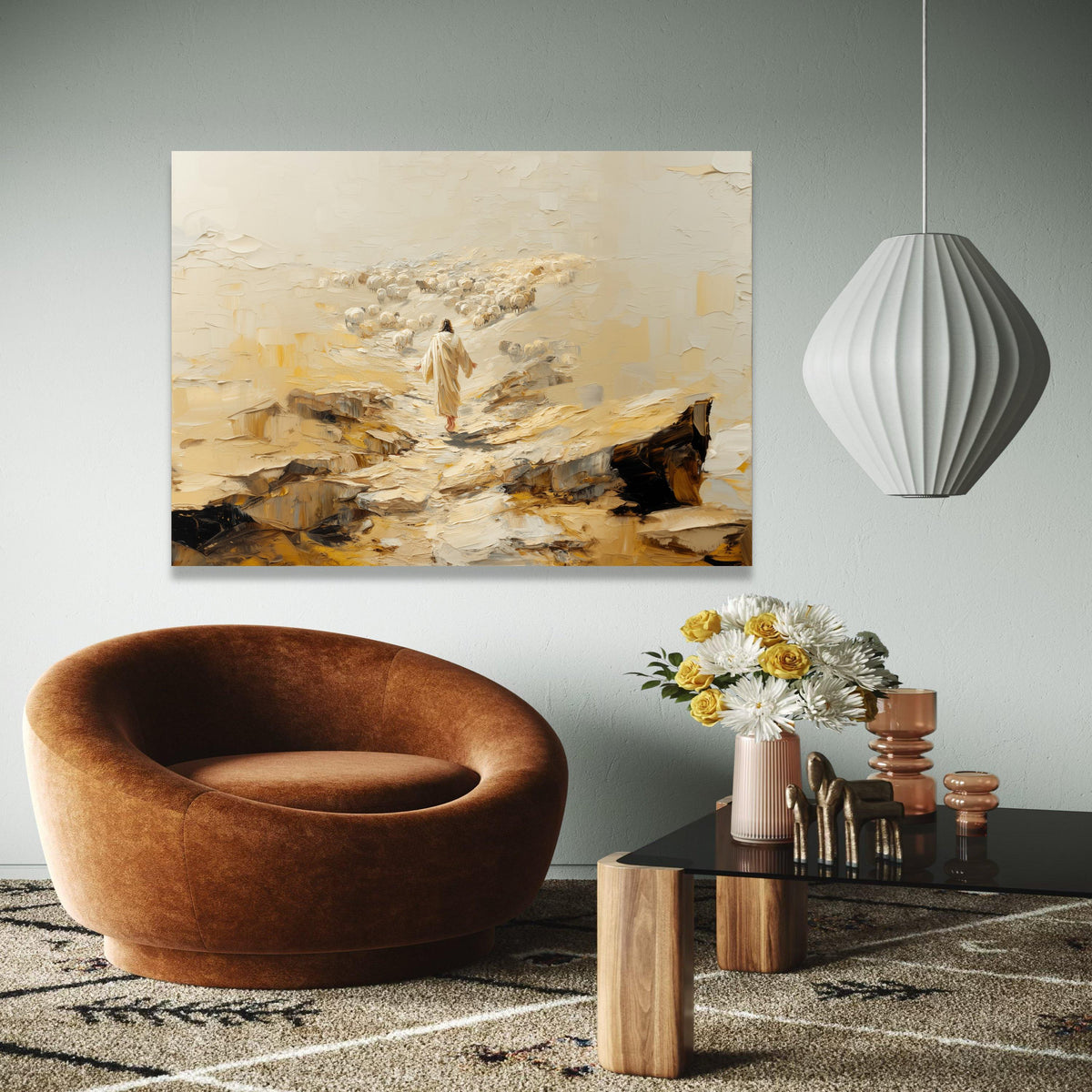 Jesus Shepherd of Souls Canvas Wall Art, Religious Spiritual Painting, Christian Home Decor, Inspirational Faith Gift Art, Home Decor, Print