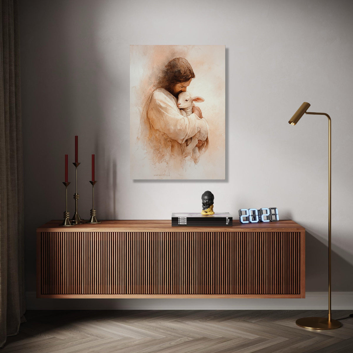 Loving Jesus Embrace with Lamb Canvas, Christian Religious Art, Spiritual Wall Decor, Biblical Canvas Painting, Gift Art, Home Decor, Print