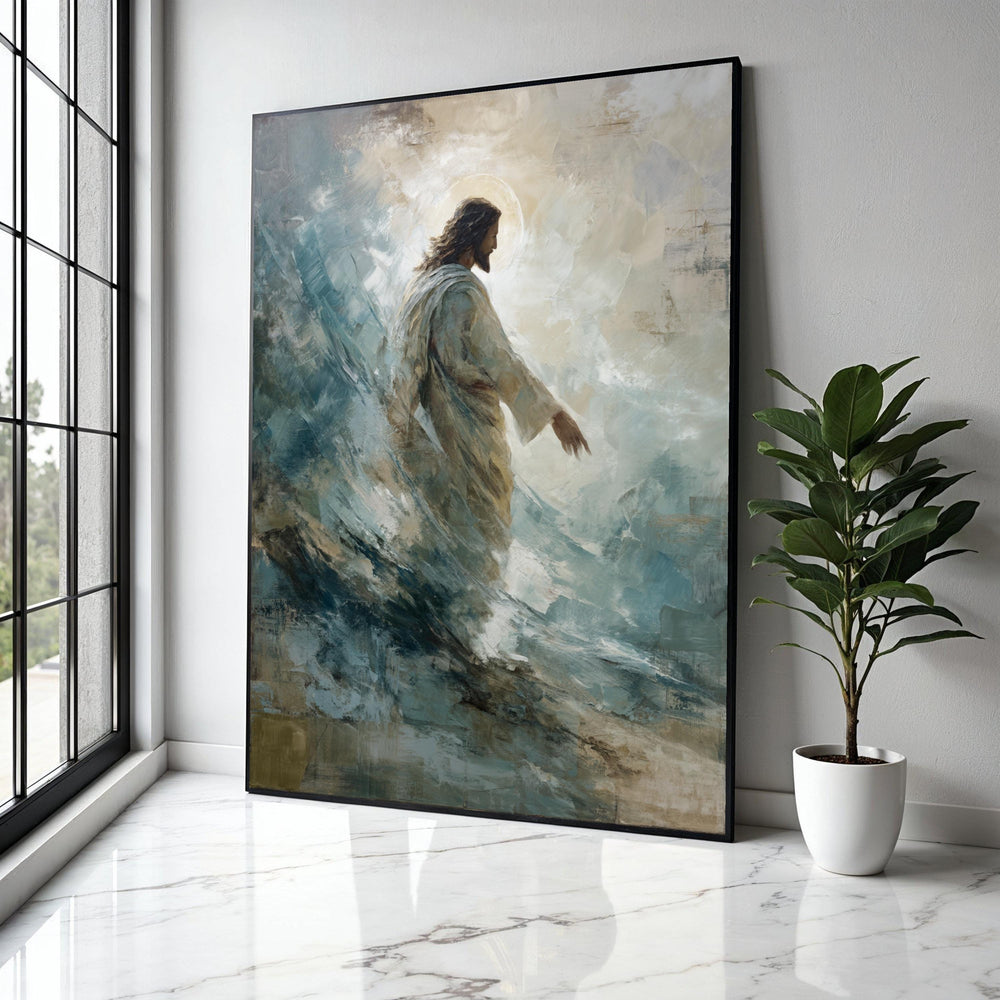 Jesus Walking on Water Canvas, Spiritual Christian Art, Biblical Wall Art, Religious Canvas Painting, Gift Art, Home Decor, Print
