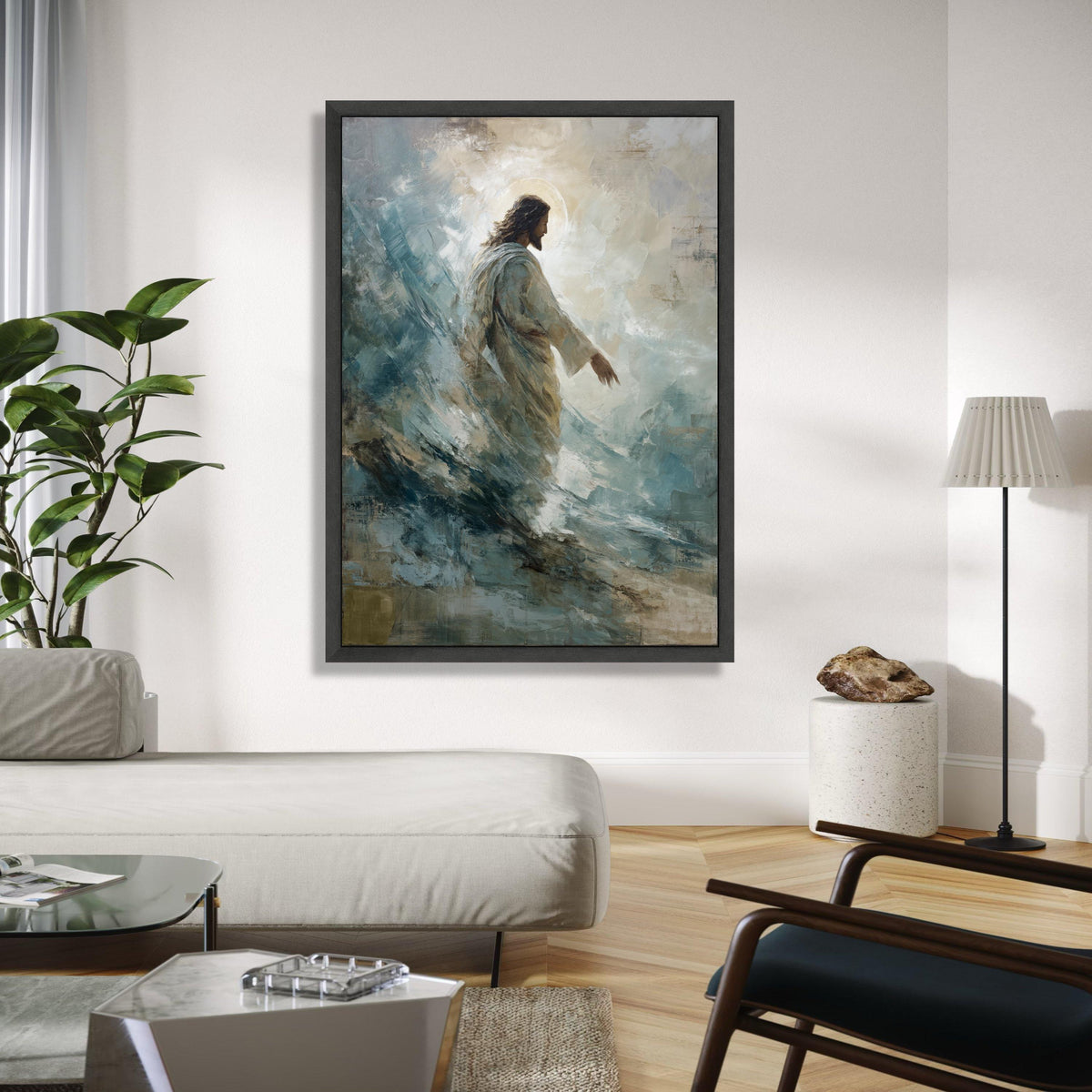 Jesus Walking on Water Canvas, Spiritual Christian Art, Biblical Wall Art, Religious Canvas Painting, Gift Art, Home Decor, Print
