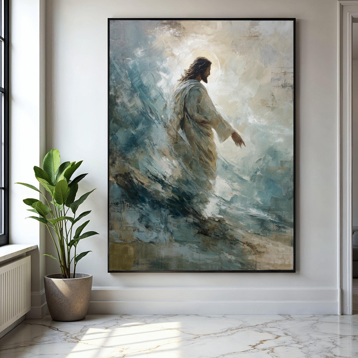 Jesus Walking on Water Canvas, Spiritual Christian Art, Biblical Wall Art, Religious Canvas Painting, Gift Art, Home Decor, Print