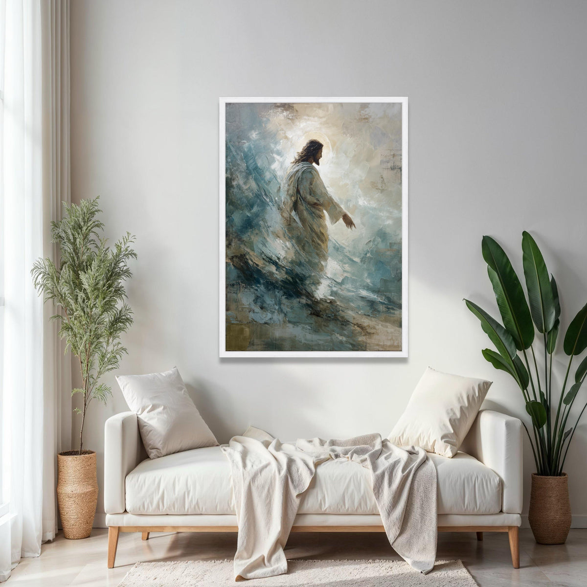 Jesus Walking on Water Canvas, Spiritual Christian Art, Biblical Wall Art, Religious Canvas Painting, Gift Art, Home Decor, Print