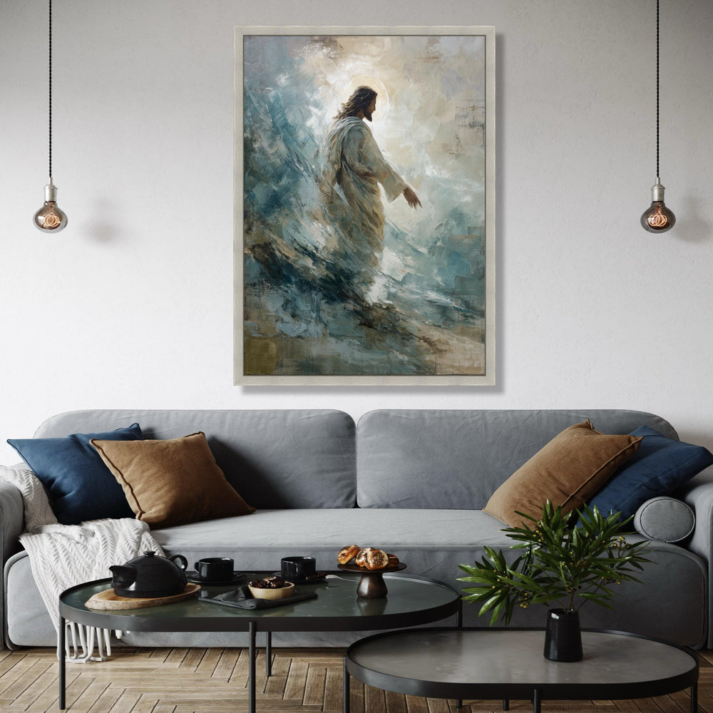Jesus Walking on Water Canvas, Spiritual Christian Art, Biblical Wall Art, Religious Canvas Painting, Gift Art, Home Decor, Print