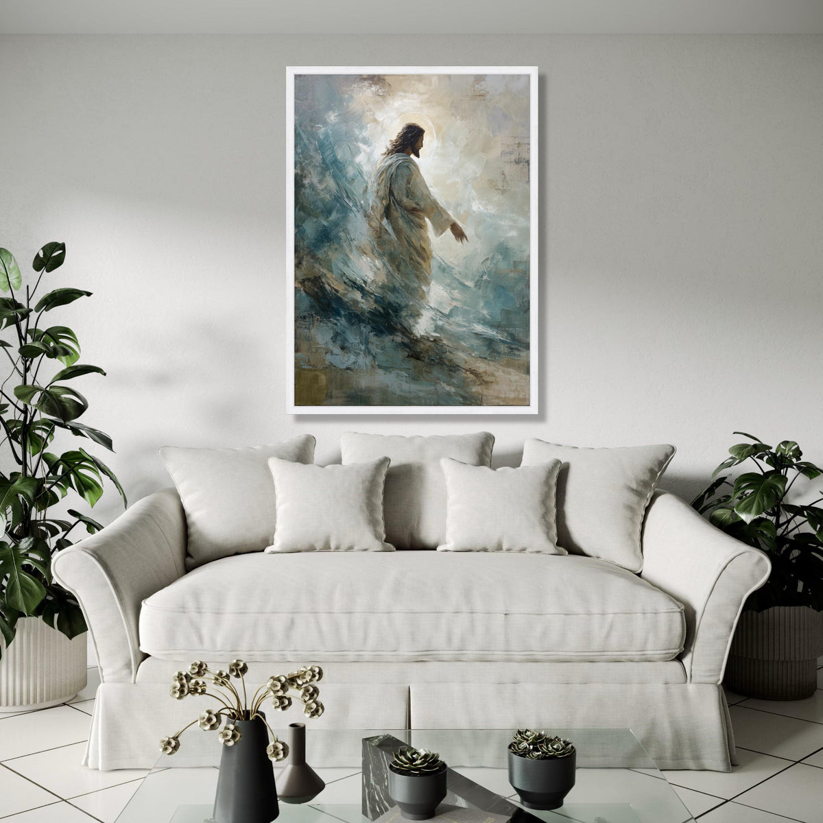 Jesus Walking on Water Canvas, Spiritual Christian Art, Biblical Wall Art, Religious Canvas Painting, Gift Art, Home Decor, Print