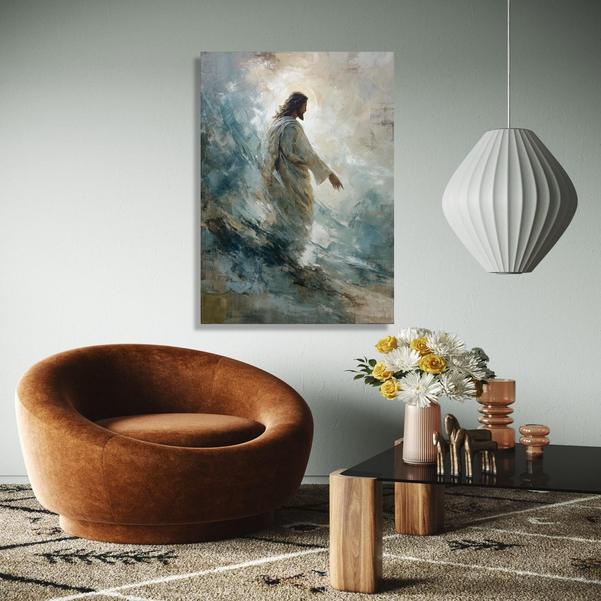 Jesus Walking on Water Canvas, Spiritual Christian Art, Biblical Wall Art, Religious Canvas Painting, Gift Art, Home Decor, Print