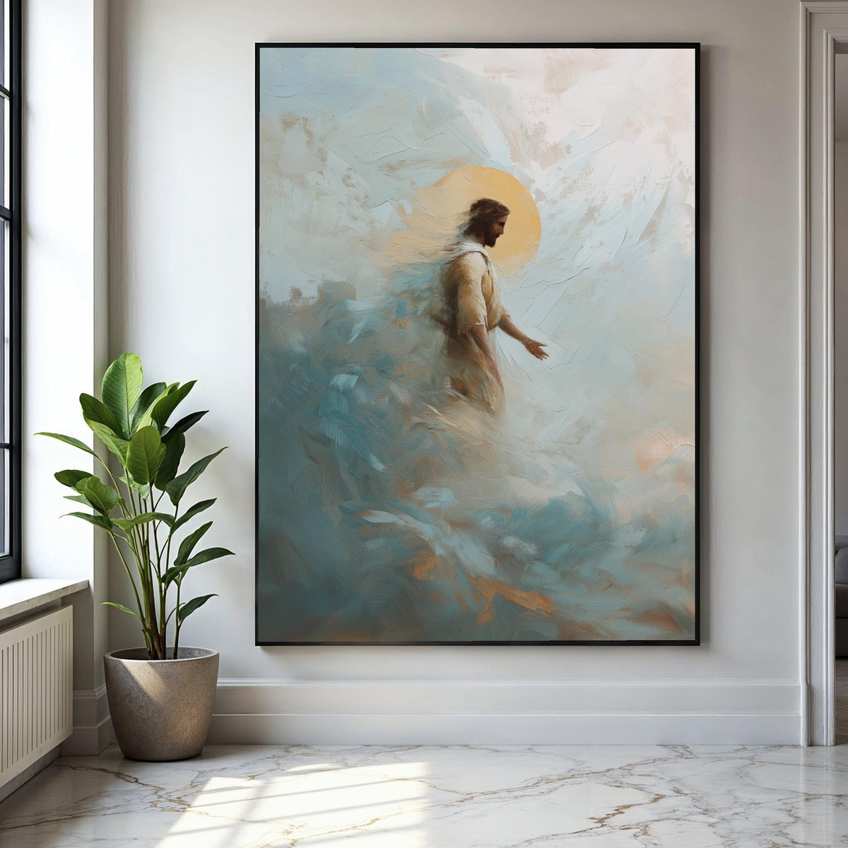 Jesus Walking on Clouds Canvas, Spiritual Religious Wall Art, Christian Faith Painting, Inspirational Home Gift Art, Home Decor, Print