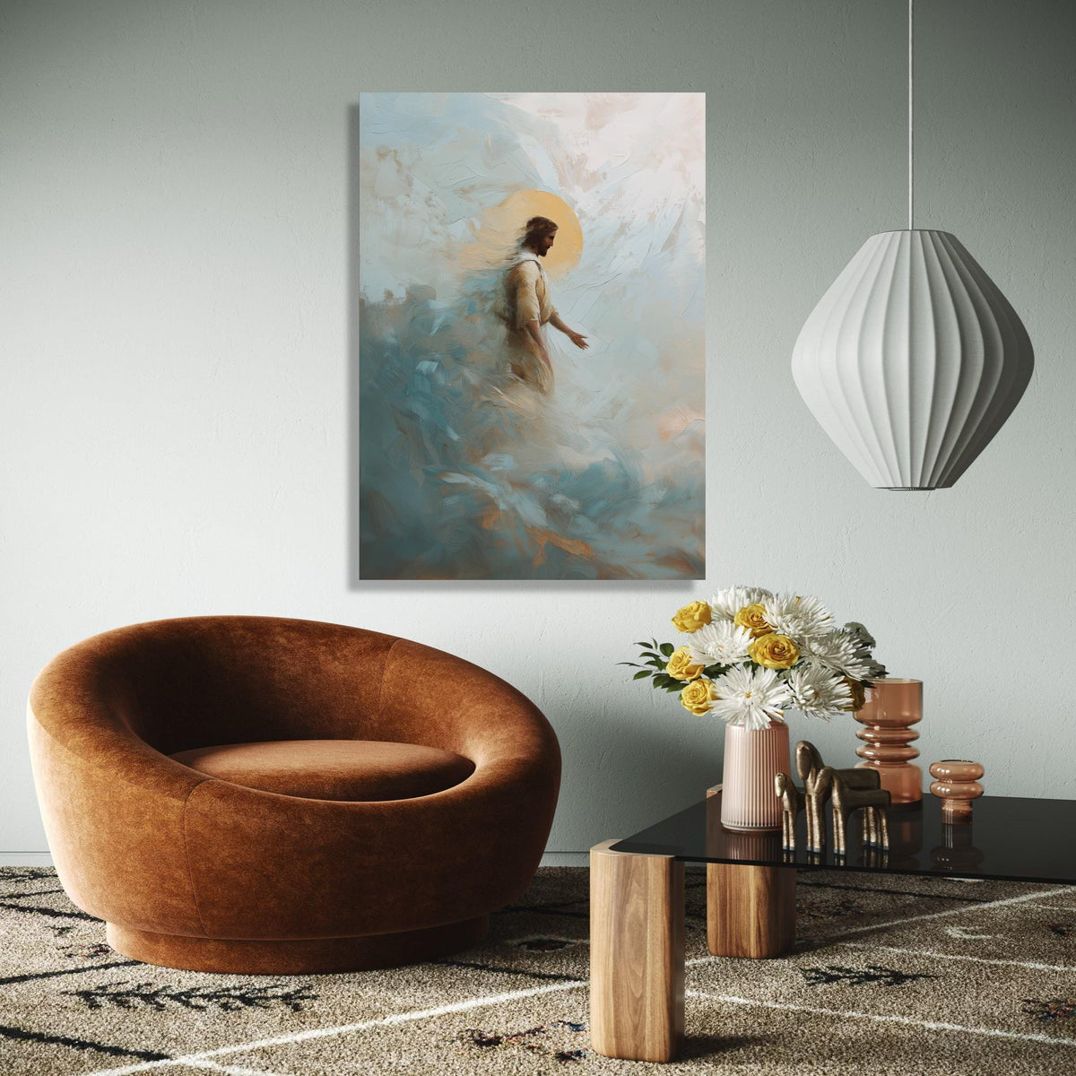 Jesus Walking on Clouds Canvas, Spiritual Religious Wall Art, Christian Faith Painting, Inspirational Home Gift Art, Home Decor, Print