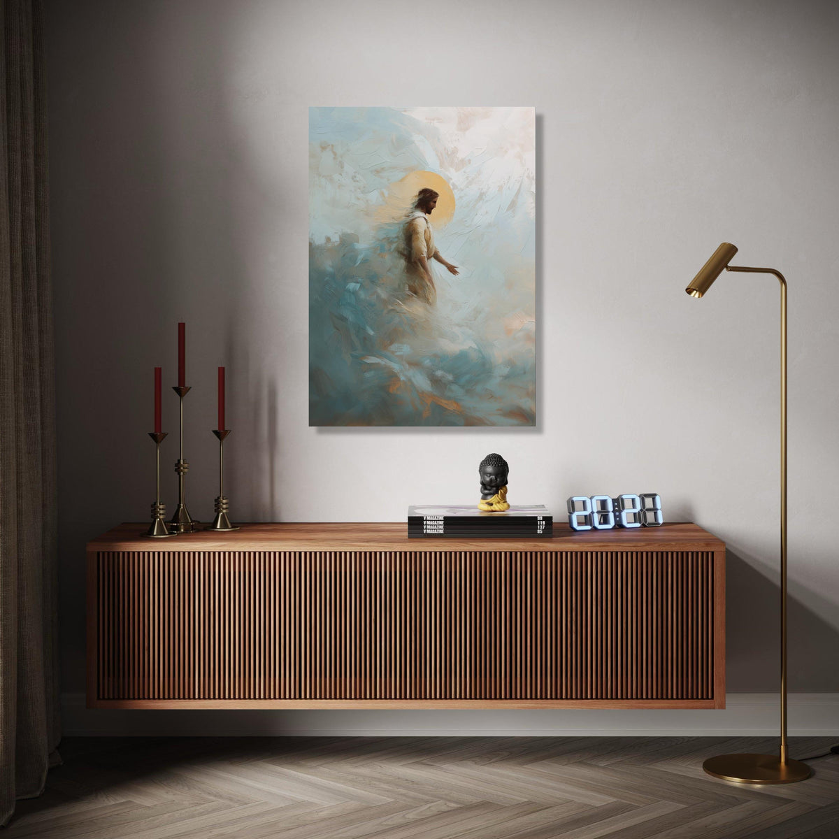 Jesus Walking on Clouds Canvas, Spiritual Religious Wall Art, Christian Faith Painting, Inspirational Home Gift Art, Home Decor, Print