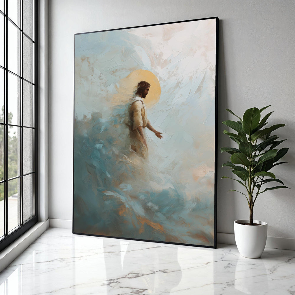 Jesus Walking on Clouds Canvas, Spiritual Religious Wall Art, Christian Faith Painting, Inspirational Home Gift Art, Home Decor, Print