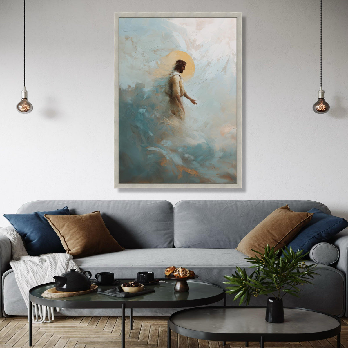 Jesus Walking on Clouds Canvas, Spiritual Religious Wall Art, Christian Faith Painting, Inspirational Home Gift Art, Home Decor, Print