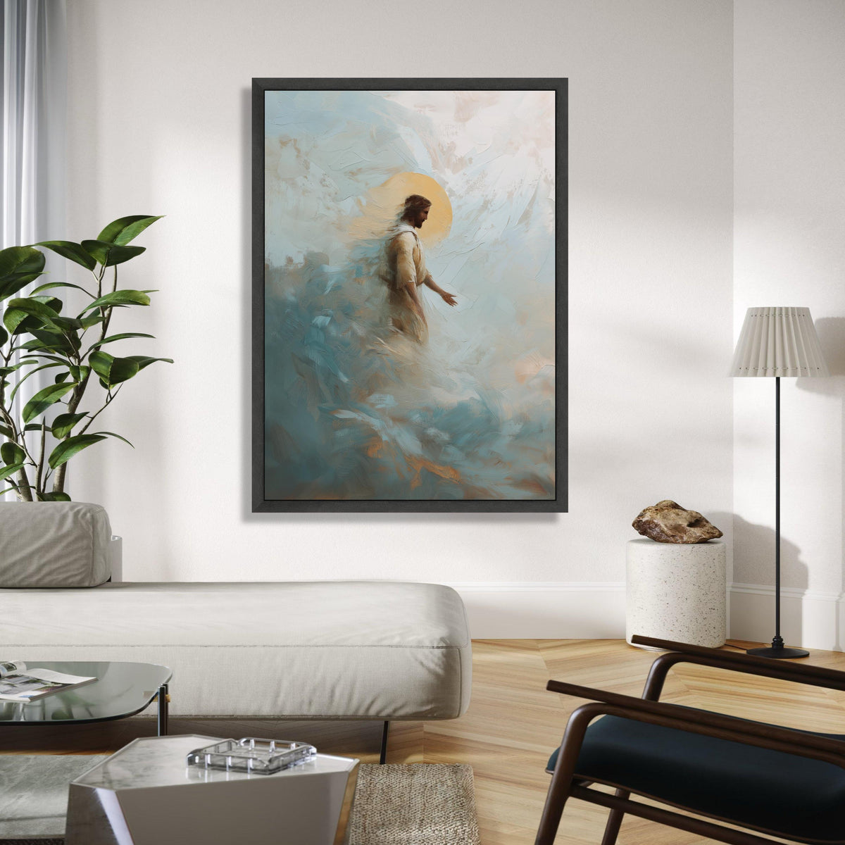 Jesus Walking on Clouds Canvas, Spiritual Religious Wall Art, Christian Faith Painting, Inspirational Home Gift Art, Home Decor, Print