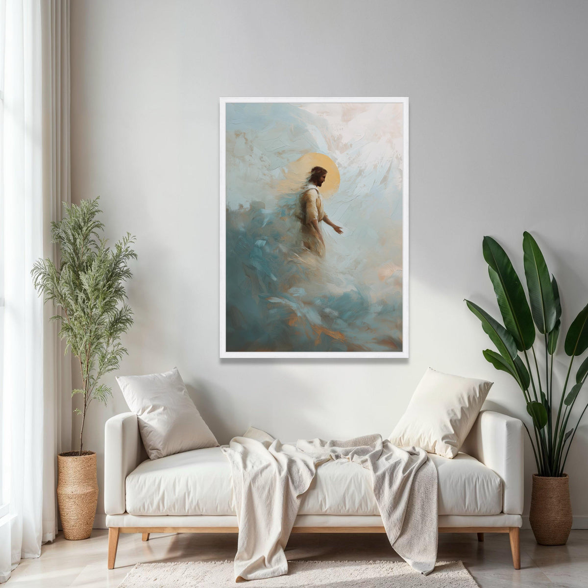 Jesus Walking on Clouds Canvas, Spiritual Religious Wall Art, Christian Faith Painting, Inspirational Home Gift Art, Home Decor, Print