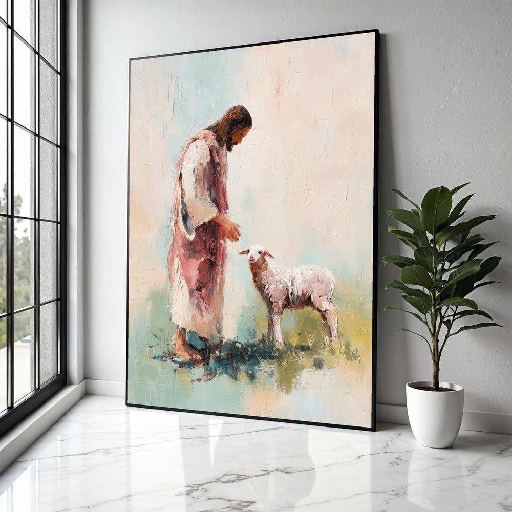Jesus with Lamb, Religious Canvas Wall Art, Christian Faith Painting, Spiritual Home Decoration, Inspirational Gift Art, Home Decor, Print