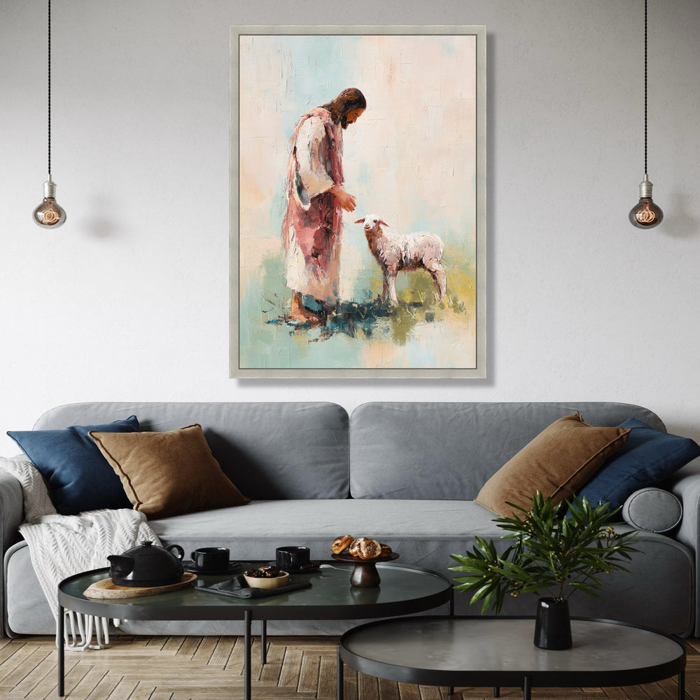 Jesus with Lamb, Religious Canvas Wall Art, Christian Faith Painting, Spiritual Home Decoration, Inspirational Gift Art, Home Decor, Print