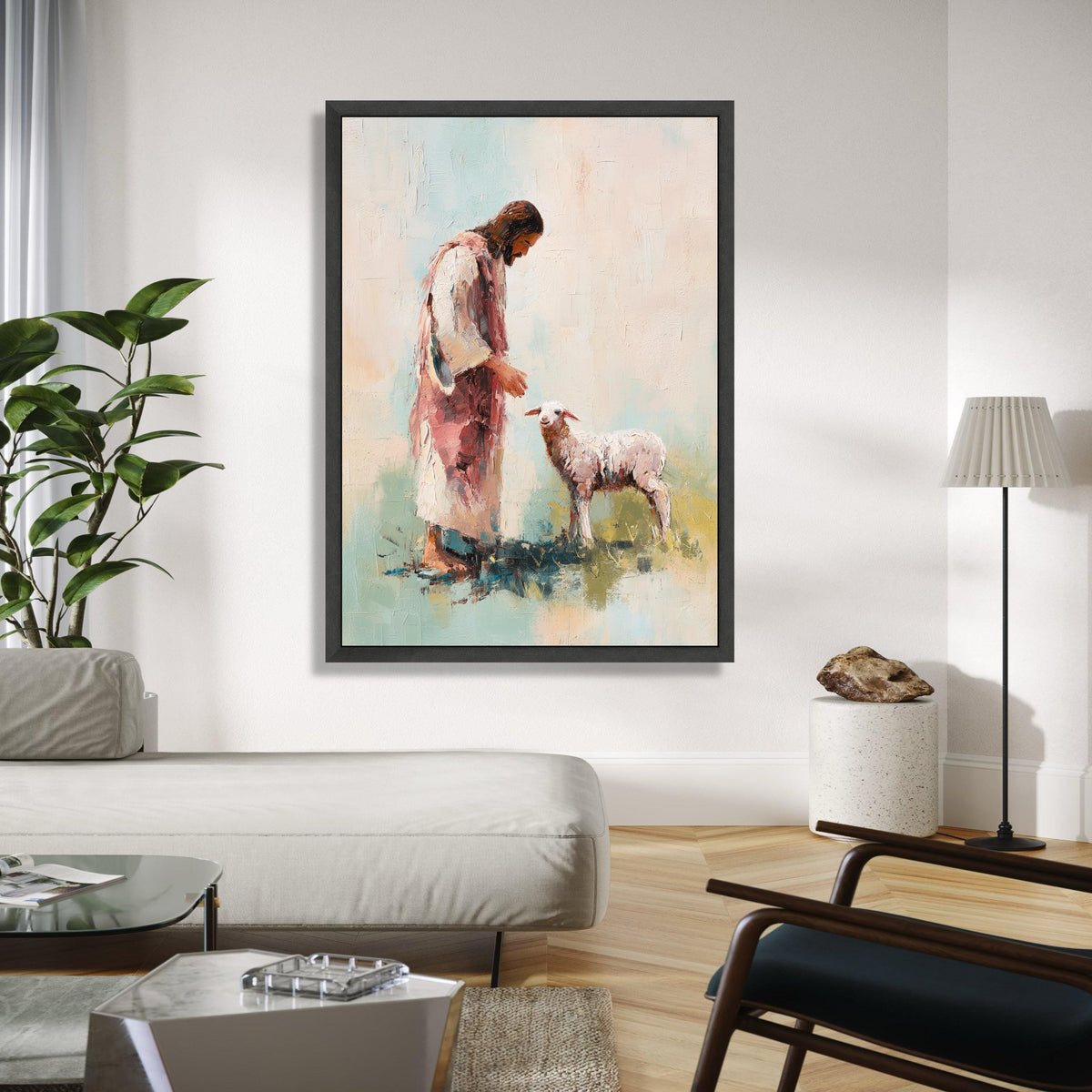 Jesus with Lamb, Religious Canvas Wall Art, Christian Faith Painting, Spiritual Home Decoration, Inspirational Gift Art, Home Decor, Print