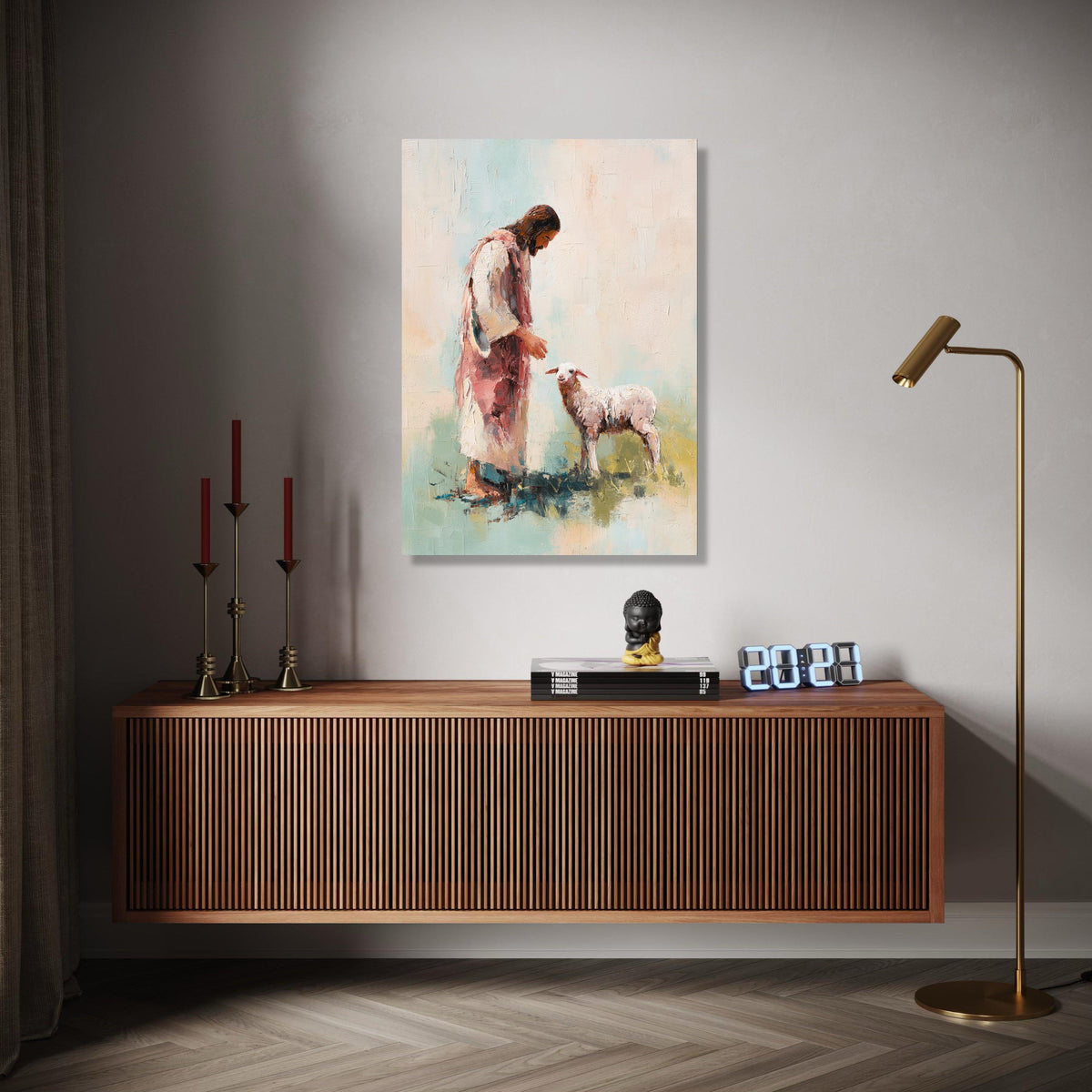 Jesus with Lamb, Religious Canvas Wall Art, Christian Faith Painting, Spiritual Home Decoration, Inspirational Gift Art, Home Decor, Print