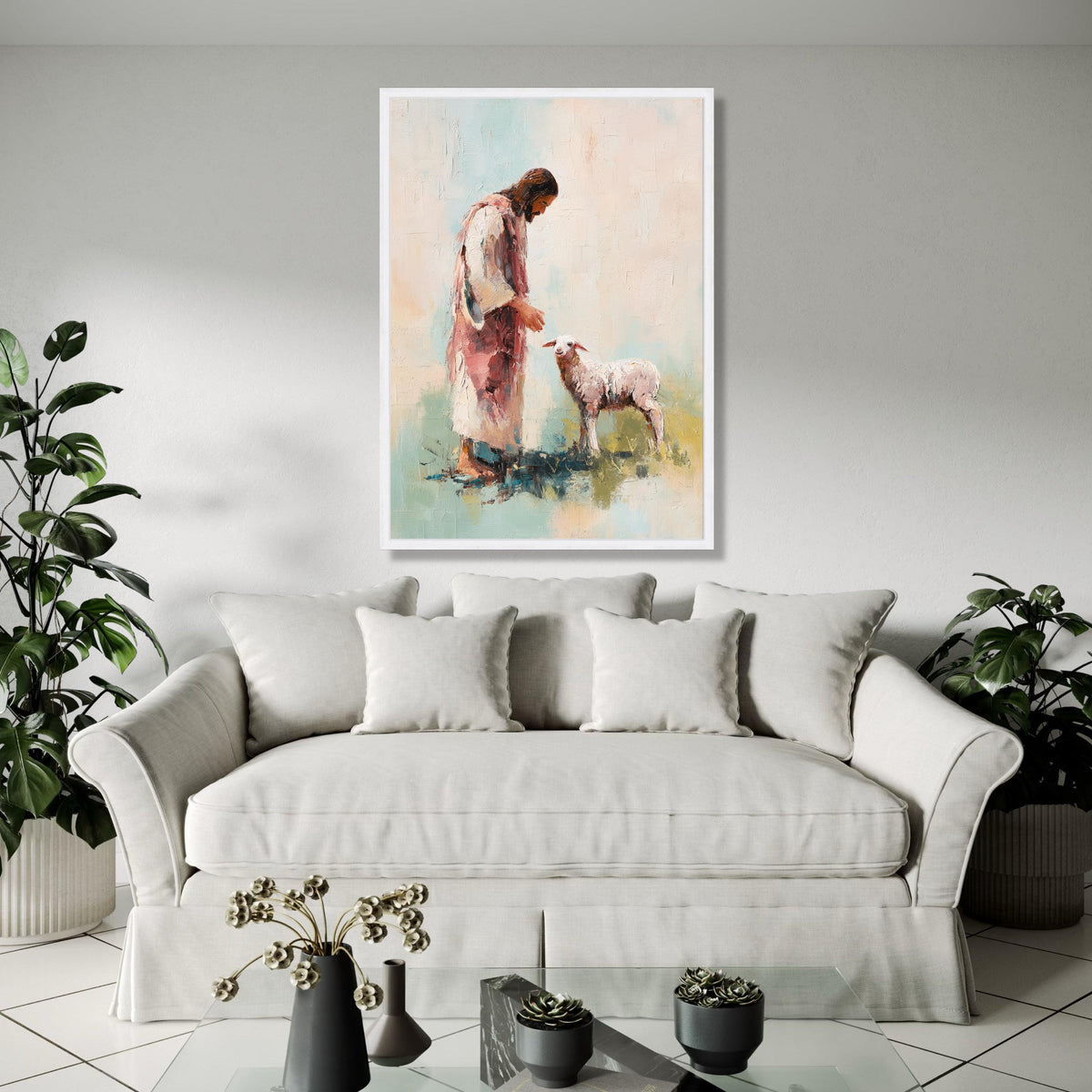 Jesus with Lamb, Religious Canvas Wall Art, Christian Faith Painting, Spiritual Home Decoration, Inspirational Gift Art, Home Decor, Print