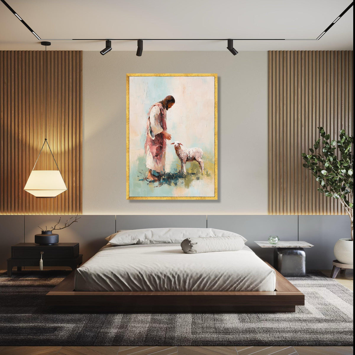 Jesus with Lamb, Religious Canvas Wall Art, Christian Faith Painting, Spiritual Home Decoration, Inspirational Gift Art, Home Decor, Print