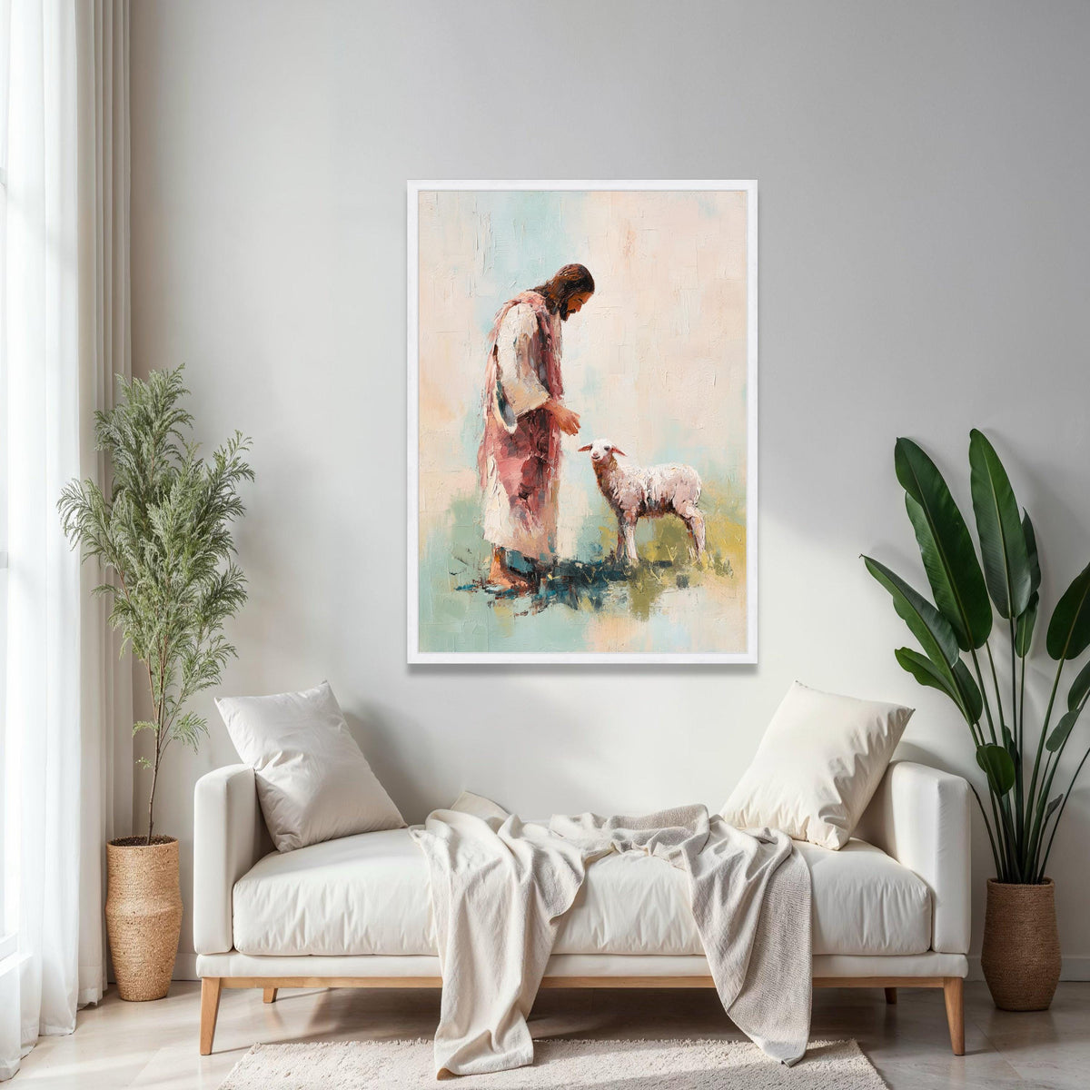 Jesus with Lamb, Religious Canvas Wall Art, Christian Faith Painting, Spiritual Home Decoration, Inspirational Gift Art, Home Decor, Print
