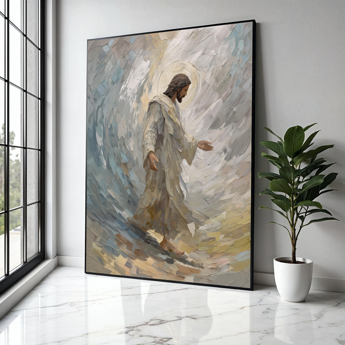 Jesus Walking on Water Canvas, Christian Religious Wall Art, Spiritual Painting Style, Inspirational Faith Gift Art, Home Decor, Print