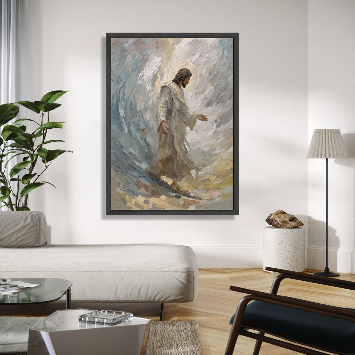 Jesus Walking on Water Canvas, Christian Religious Wall Art, Spiritual Painting Style, Inspirational Faith Gift Art, Home Decor, Print